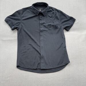 Saks Fifth Avenue Shirt Mens Medium Navy Knit Short Sleeve Button Up Modal